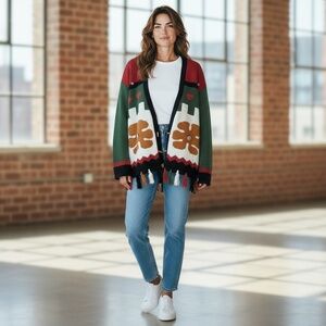 Yo Yo Cotton/Ramie Oversized Vintage Tassel Trim Cardigan Sz S‎